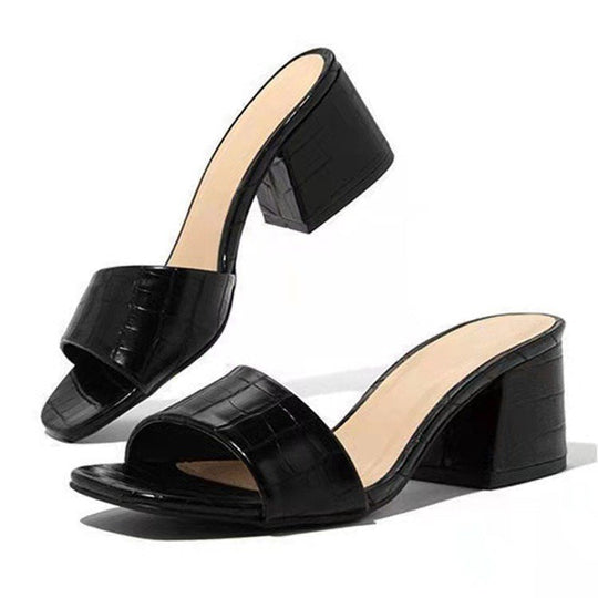 Damen elegante Blockabsatz-Sandalen mit zeitlosem Krokodilleder-Riemen