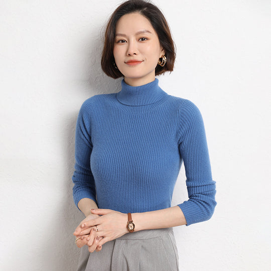 Damen Taillierter Feinstrick-Rollkragenpullover mit feiner Rippenstruktur und Kaschmir-Optik Nord Taschen