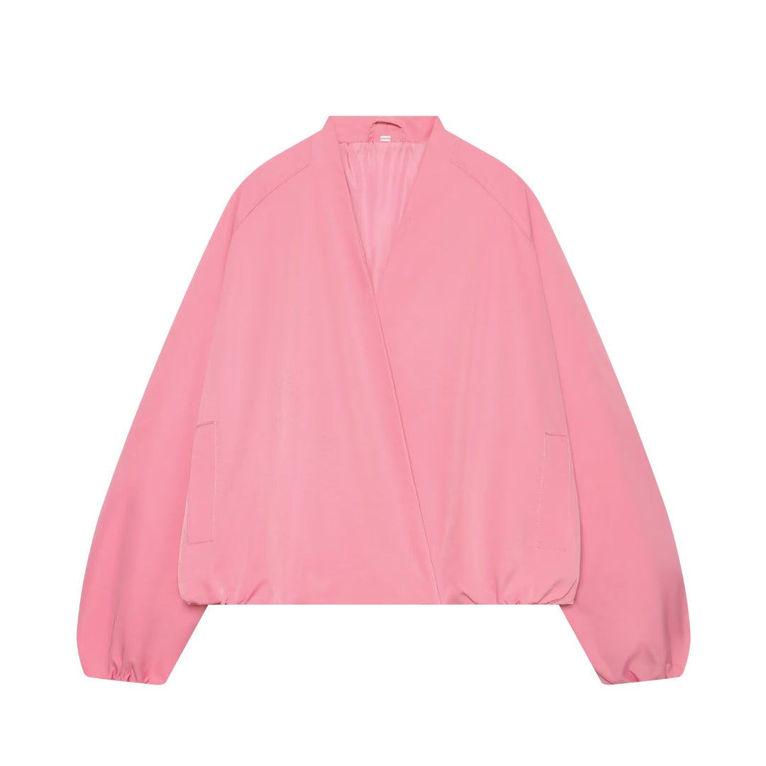 Damen Leichte Cropped Bomberjacke im Oversize‑Look mit offenem Schalkragen Nord Taschen