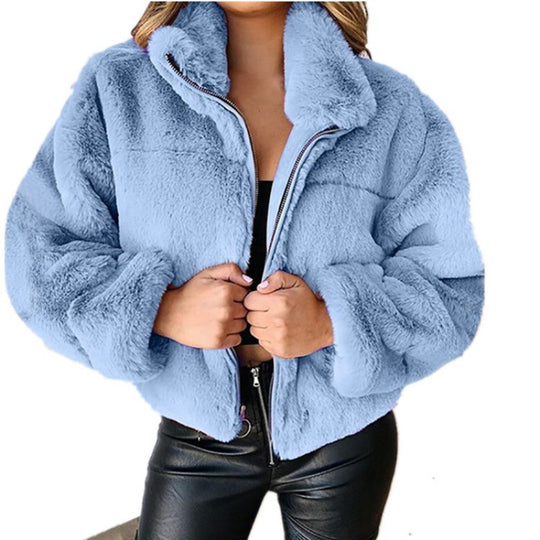 Damen Kurz geschnittene Kuschel-Fleece-Steppjacke mit Stehkragen und Reißverschluss Nord Taschen
