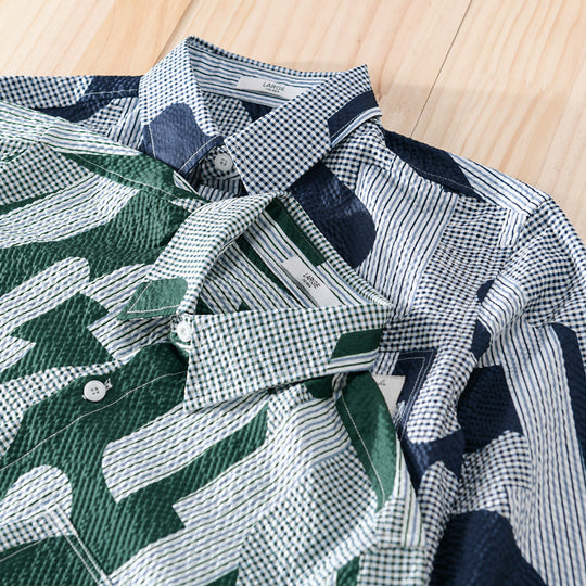 Herren Lockeres gemustertes Baumwoll-Overshirt mit Crinkle‑Struktur Nord Taschen