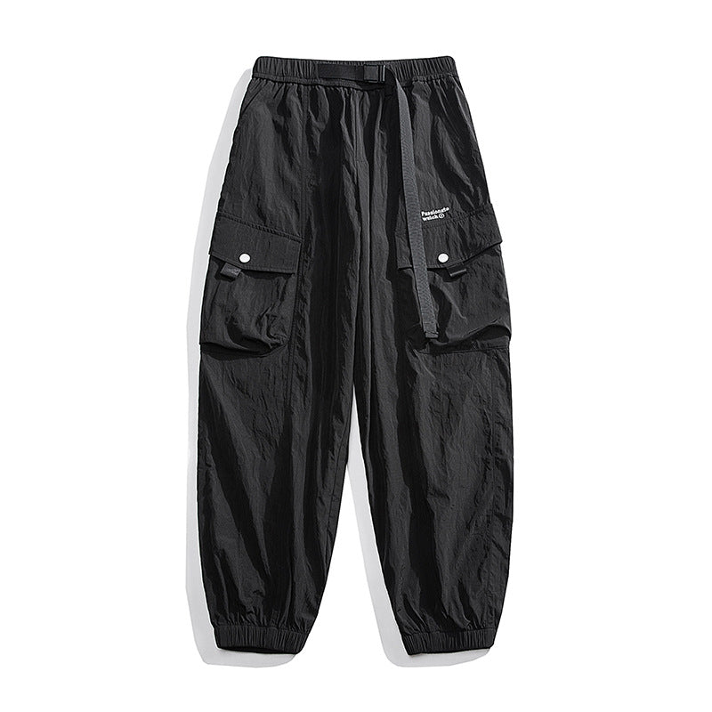 Herren Nylon Utility Cargohose mit elastischem Bund, verstellbarem Gürtel und Pattentaschen Nord Taschen