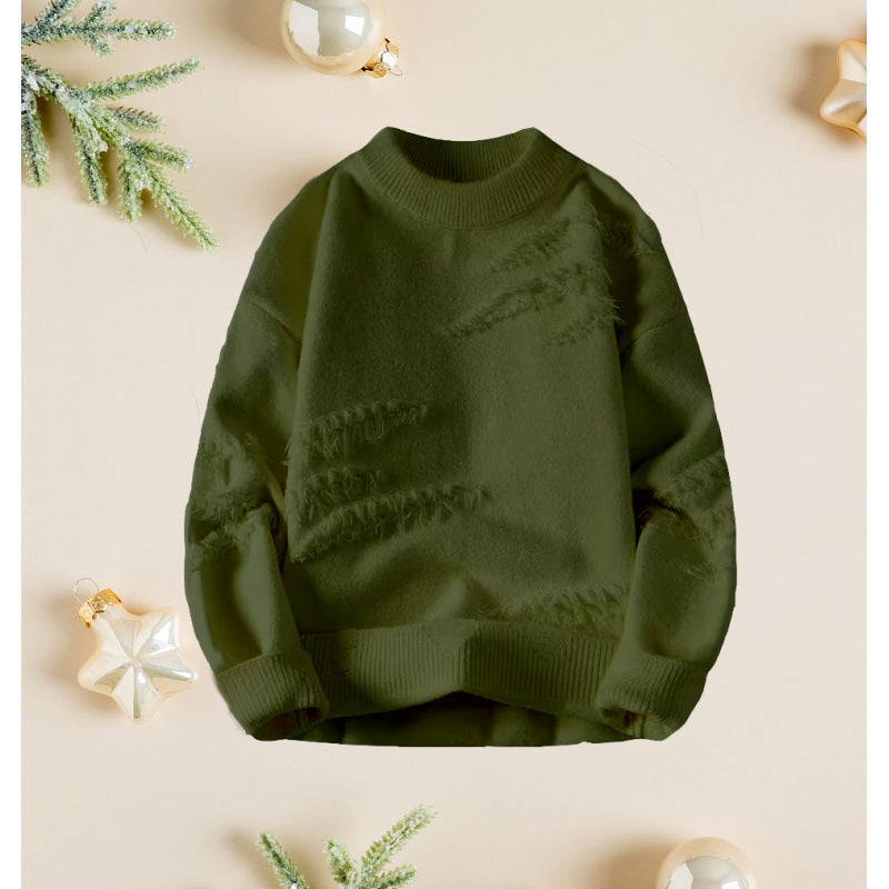 Damen Kurz geschnittener kuscheliger Strickpullover mit Fransen‑Einsätzen und Stehkragen Nord Taschen
