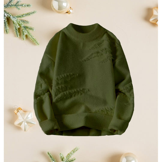 Damen Kurz geschnittener kuscheliger Strickpullover mit Fransen‑Einsätzen und Stehkragen Nord Taschen