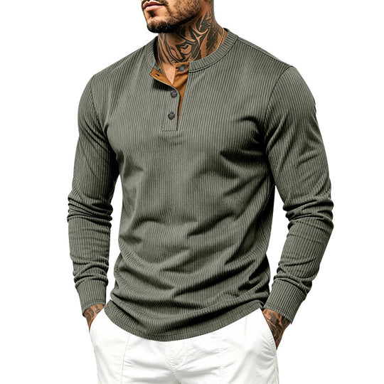 Herren Langärmeliges Rippstrick-Henley-Shirt mit Knopfleiste und Rundhalskragen Nord Taschen