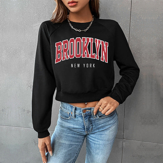 Damen Kurzgeschnitteter College-Pullover mit Raglanärmeln und Bündchen Nord Taschen