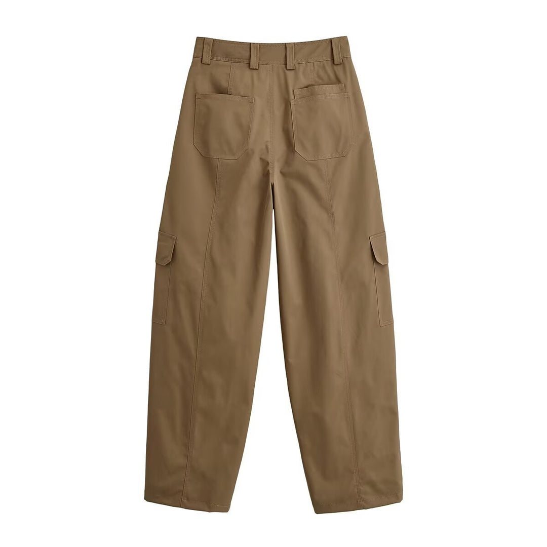 Damen Weite Cargo-Hose mit Utility-Taschen, Reißverschluss-Details und hoher Taille Nord Taschen