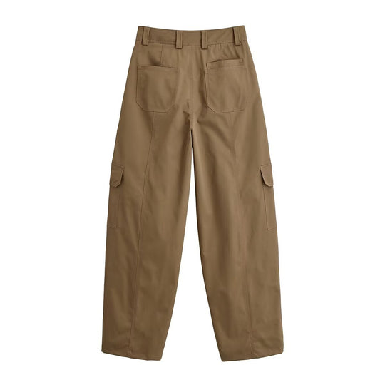 Damen Weite Cargo-Hose mit Utility-Taschen, Reißverschluss-Details und hoher Taille Nord Taschen