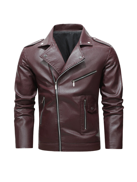 Herren Bikerjacke aus Kunstleder mit asymmetrischem Reißverschluss und gesteppter Schulterpartie Nord Taschen