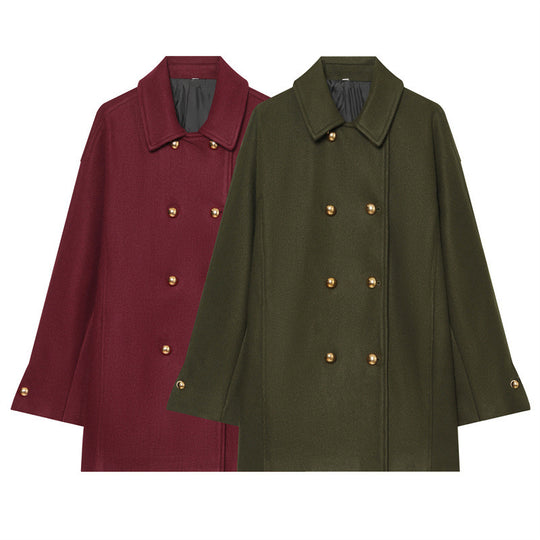 Damen Kurzmantel im Military‑Stil mit Doppelreiher und goldfarbenen Zierknöpfen Nord Taschen
