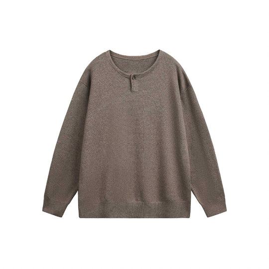 Damen Oversize-Strickpullover mit Knopfdetail am Rundhalsausschnitt Nord Taschen