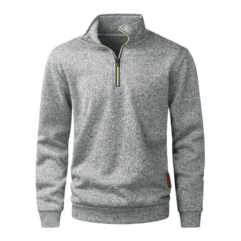 Herren Halber Reißverschluss-Fleecepullover mit Stehkragen, melierter Struktur & elastischen Bündchen Nord Taschen