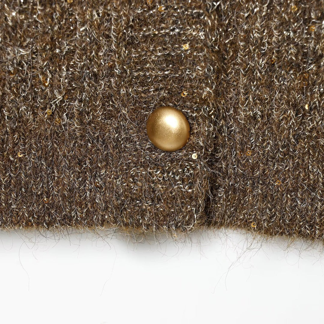 Damen Grobgestrickter Rippencardigan mit goldfarbenen Knöpfen und V-Ausschnitt Nord Taschen