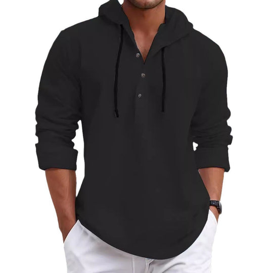 Herren lässiges Kapuzenshirt mit Knopfleiste und atmungsaktiver Struktur