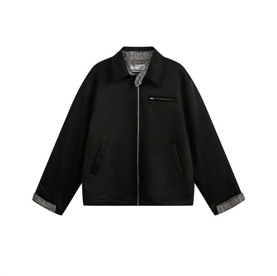 Unisex Kurz geschnittene Boxy-Blousonjacke mit karierter Innenfütterung und Brustzippertasche Nord Taschen