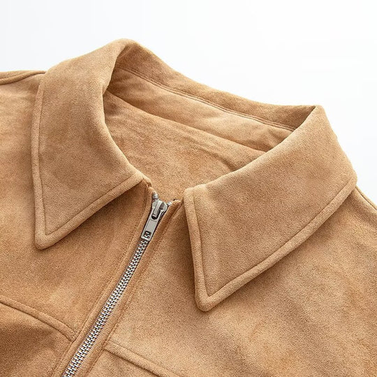 Damen Kurzjacke aus Velourslederoptik mit Reißverschluss und elastischem Saum Nord Taschen
