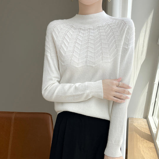 Damen Weicher Feinstrick-Mockneckpullover mit Chevron-Ajour und Kaschmirlook Nord Taschen