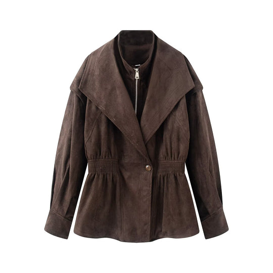 Damen Taillierte Jacke in Wildlederoptik mit großem Schalkragen, Reißverschluss und geraffter Taille Nord Taschen
