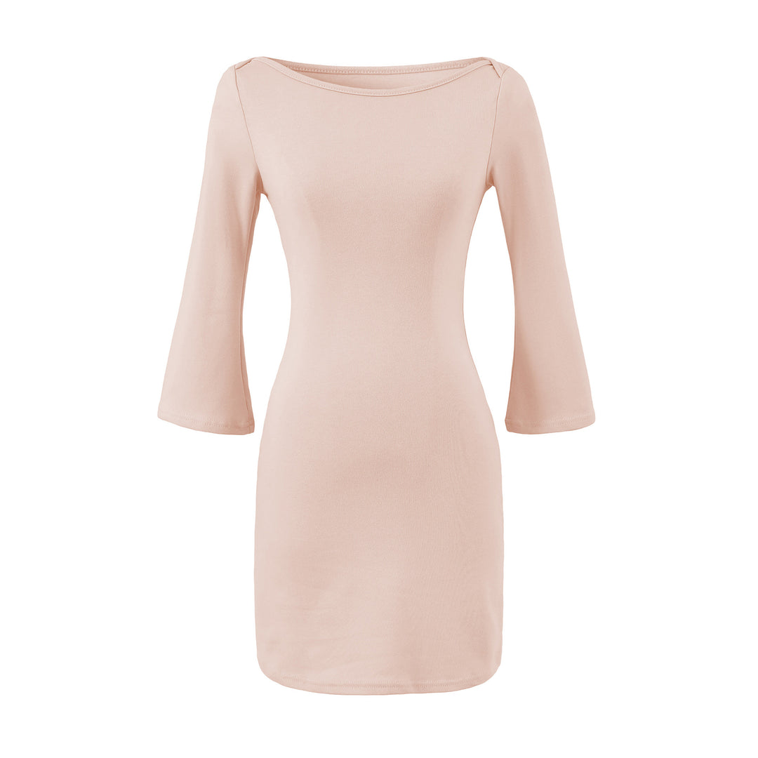 Damen Figurnahes Midikleid mit weitem Rundhals und Glockenärmeln Nord Taschen