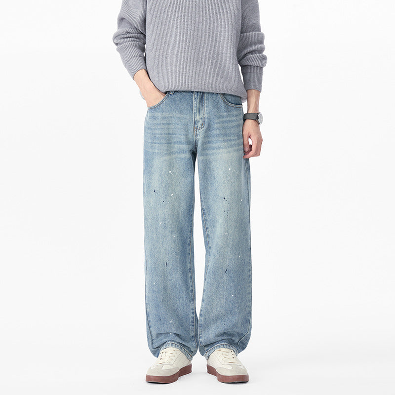 Herren Relaxed-Fit Denimhose mit Paint-Splatter und geradem Bein Nord Taschen