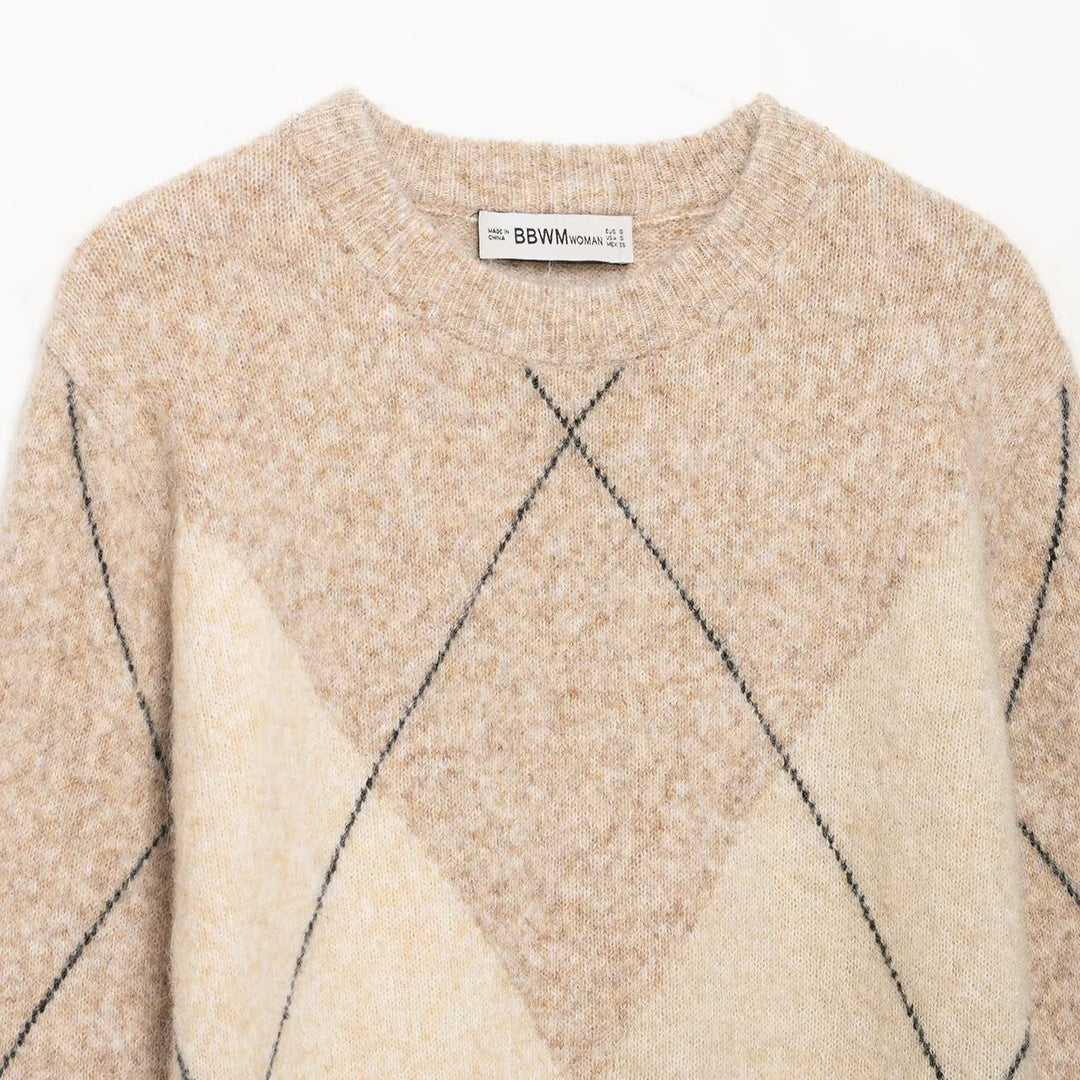 Damen Argyle-Pullover aus Wollmix mit weichem Flor und kastiger Cropped-Silhouette Nord Taschen