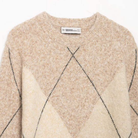Damen Argyle-Pullover aus Wollmix mit weichem Flor und kastiger Cropped-Silhouette Nord Taschen