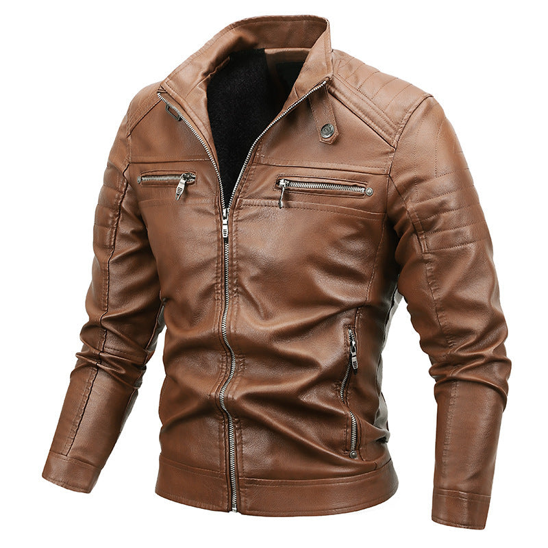 Herren Slim-Fit Kunstleder-Bikerblouson mit gesteppter Schulterpasse und Reißverschluss Nord Taschen