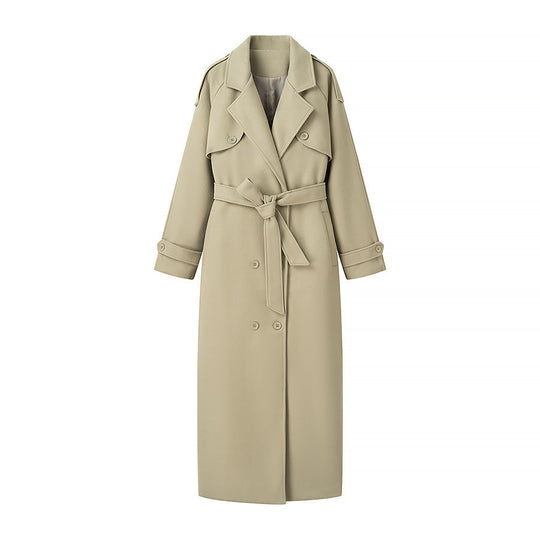 Damen Oversize-Langmantel im Trenchcoat‑Stil mit doppelreihiger Knopfleiste und Schulterklappen Nord Taschen