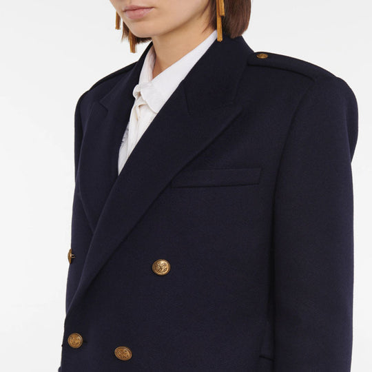 Damen Doppelreihiger Wollmix-Longcoat mit Epauletten und strukturierter Tailoring-Silhouette Nord Taschen