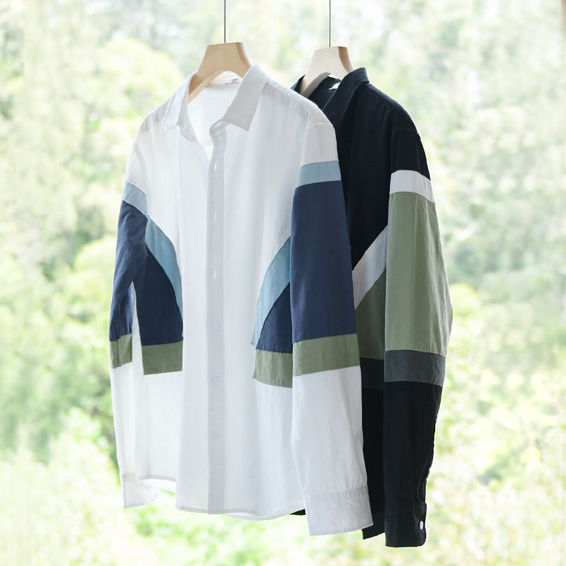 Herren Colorblock-Hemd aus Baumwollmix mit langen Ärmeln und kontrastierenden Paneelen Nord Taschen