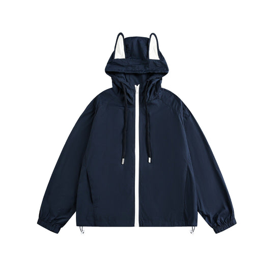 Damen Leichter Kapuzen-Anorak mit Ohrenapplikation und Tunnelzug Nord Taschen