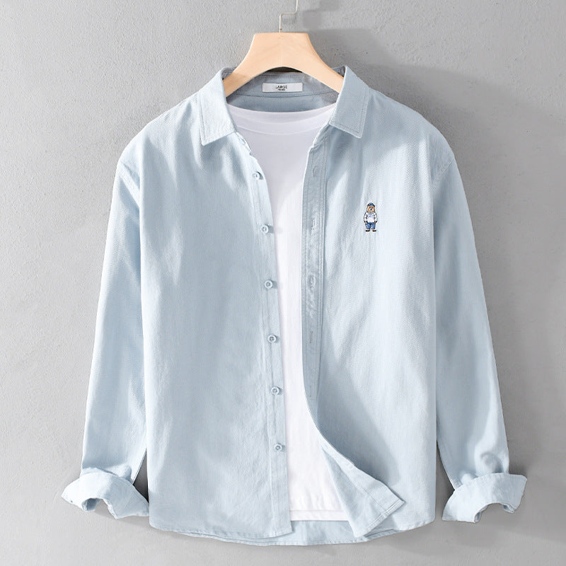 Herren Leichtes Hemd-Overshirt aus Baumwolltwill mit kleiner Figurenstickerei und kastigem Schnitt Nord Taschen