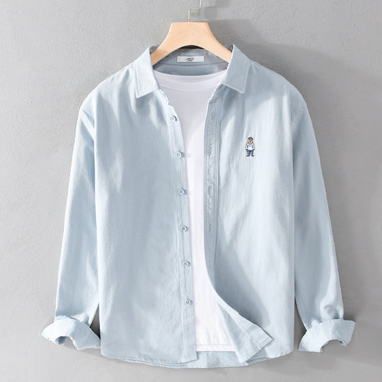 Herren Leichtes Hemd-Overshirt aus Baumwolltwill mit kleiner Figurenstickerei und kastigem Schnitt Nord Taschen