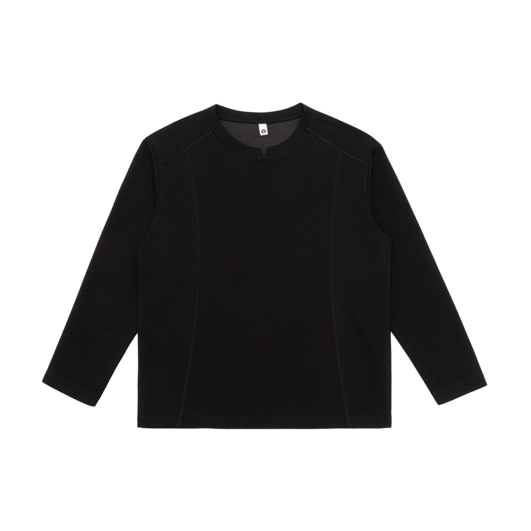 Damen Feines Baumwoll-Langarmshirt mit geradem Saum und Ziernaht-Detail Nord Taschen