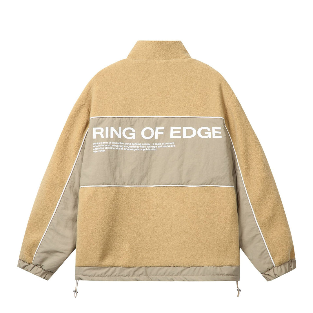 Unisex Oversize Fleece‑Fieldjacke mit Nylonpanels, hoher Stehkragen und Tunnelzug Nord Taschen