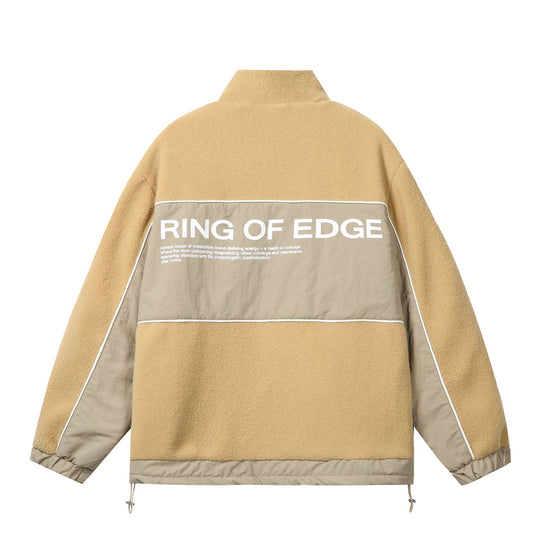 Unisex Oversize Fleece‑Fieldjacke mit Nylonpanels, hoher Stehkragen und Tunnelzug Nord Taschen