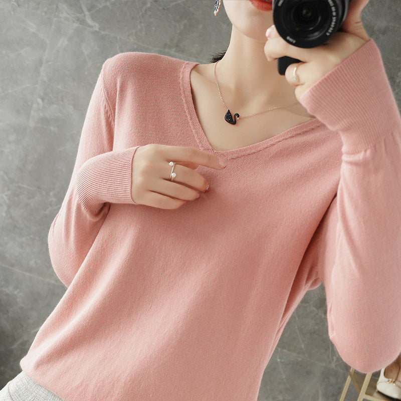 Damen leichter V-Ausschnitt Kaschmir-Look Feinstrickpullover Nord Taschen