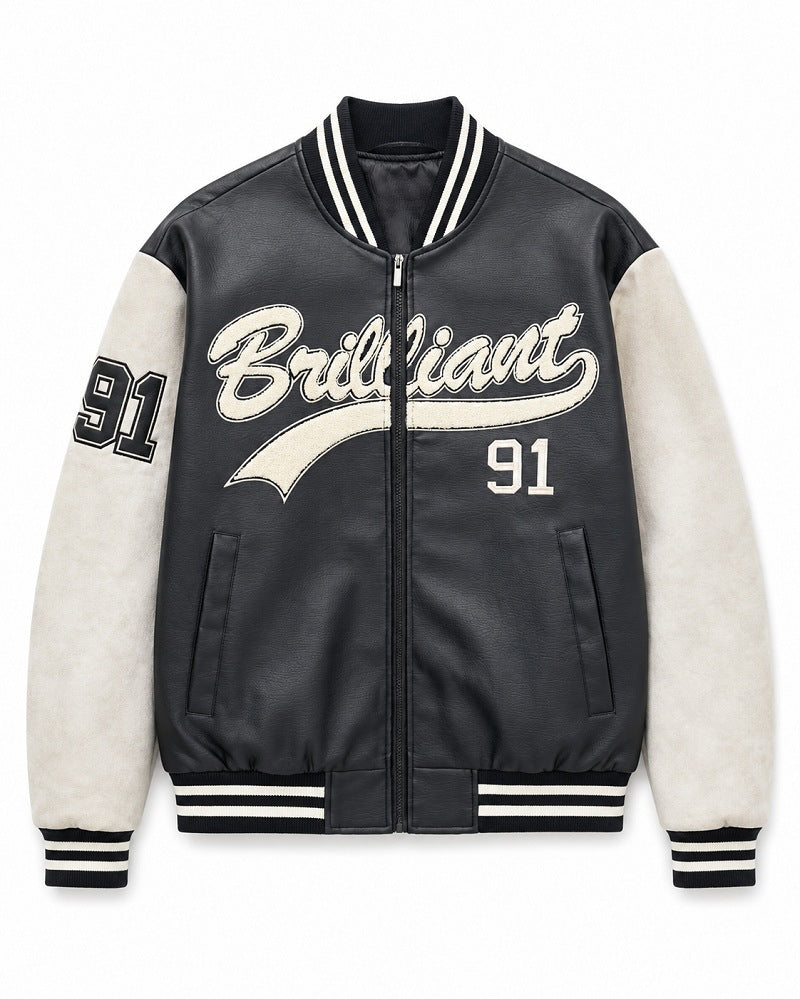 Herren Varsity-Bomberjacke im Letterman‑Stil mit Chenille‑Applikationen Nord Taschen