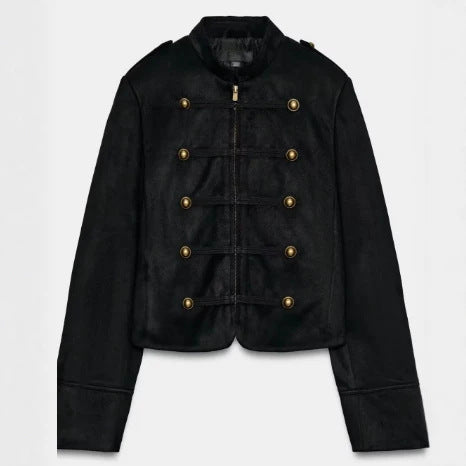 Damen Kurz geschnittene Wollmix-Jacke mit Stehkragen, Reißverschluss und Ballonärmeln Nord Taschen