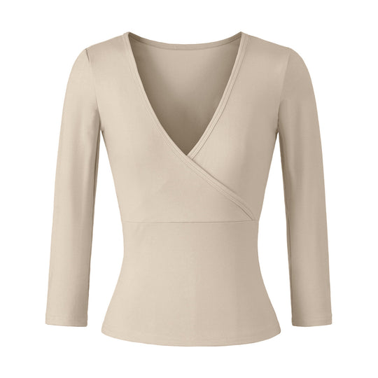 Damen Figurbetontes Wickelshirt aus Stretch‑Jersey mit tiefem V‑Ausschnitt und taillierter Silhouette Nord Taschen