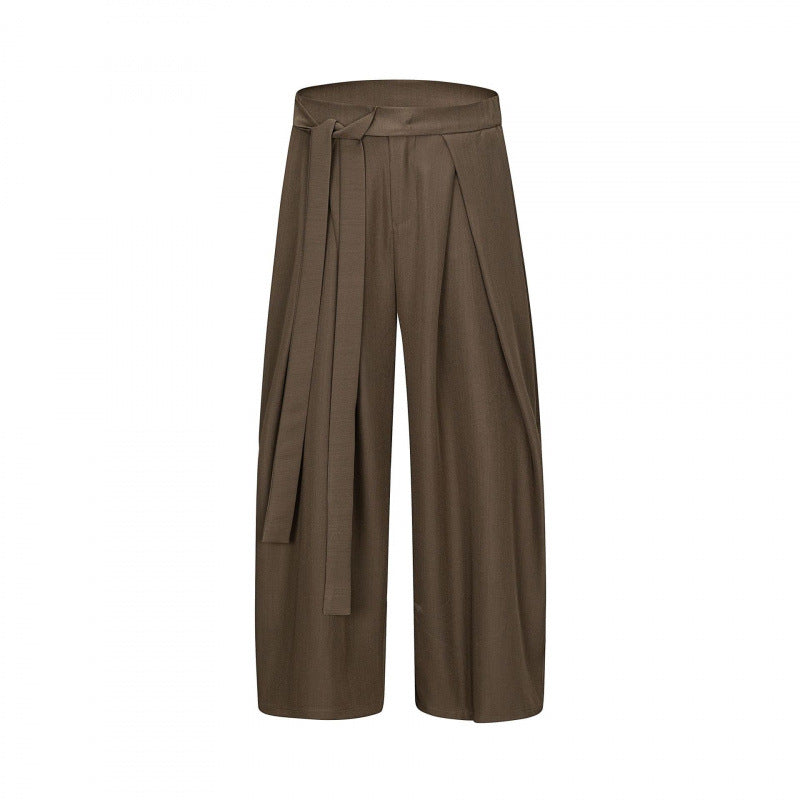 Damen Weite Culotte-Hose mit hoher Taille, Bundfalten und Bindegürtel Nord Taschen