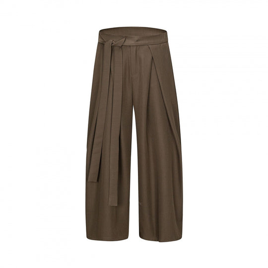 Damen Weite Culotte-Hose mit hoher Taille, Bundfalten und Bindegürtel Nord Taschen