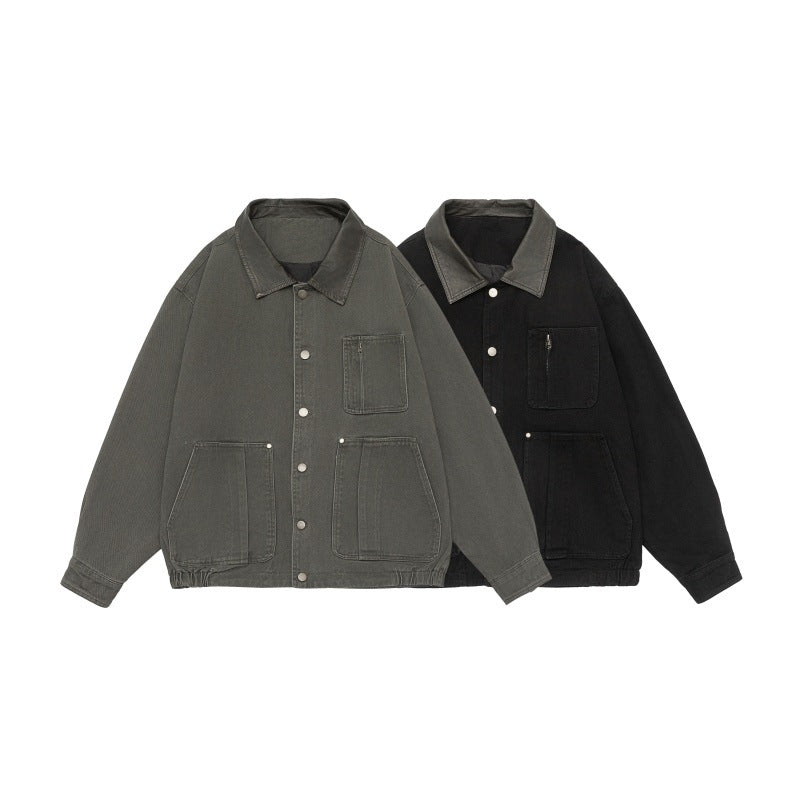 Herren Boxy-Canvas-Fieldblouson mit Druckknopfleiste und großen Utility‑Taschen Nord Taschen