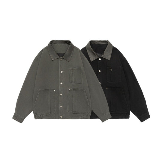 Herren Boxy-Canvas-Fieldblouson mit Druckknopfleiste und großen Utility‑Taschen Nord Taschen