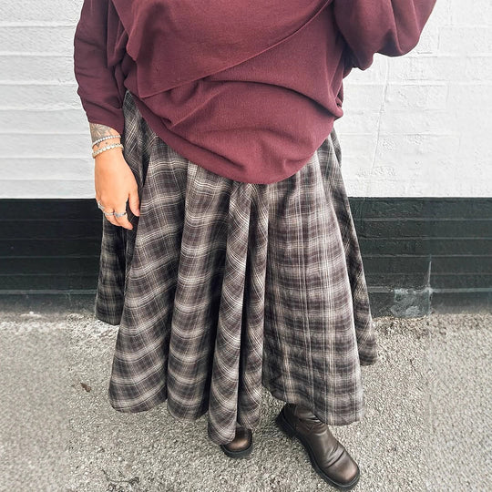 Damen Karierter Midirock mit weitem Tellerfalten‑Schnitt und hoher Taille Nord Taschen