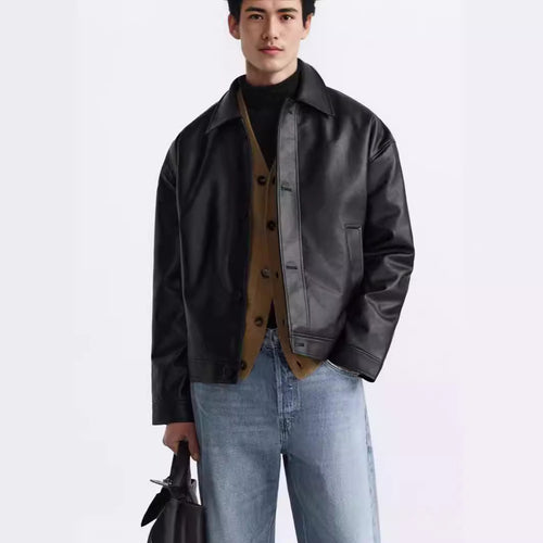 Herren Kurz geschnittene Lederjacke mit klassischem Kragen Nord Taschen