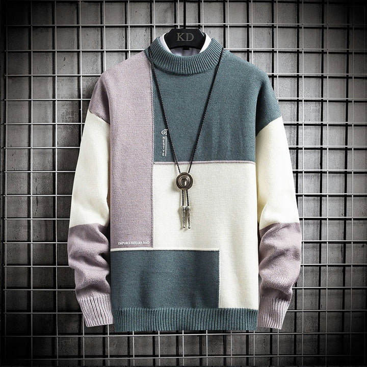 Herren blockfarbiger Oversize-Feinstrickpullover mit Stehkragen und gerippten Bündchen Nord Taschen
