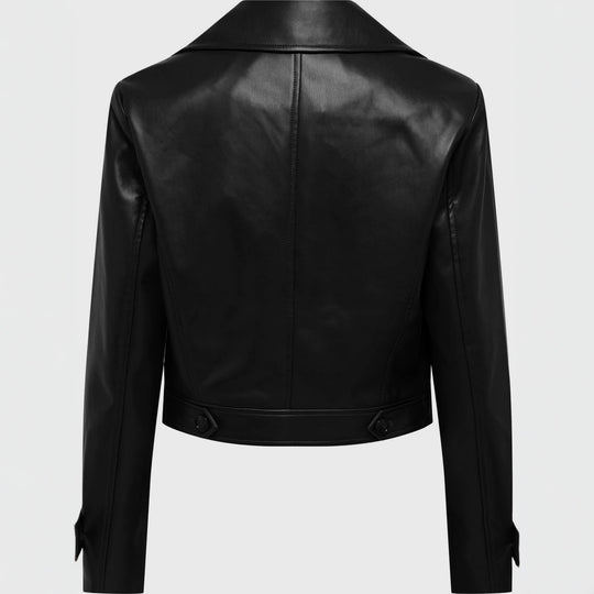 Damen kurz geschnittene Doppelreihige Lederjacke mit breitem Revers Nord Taschen