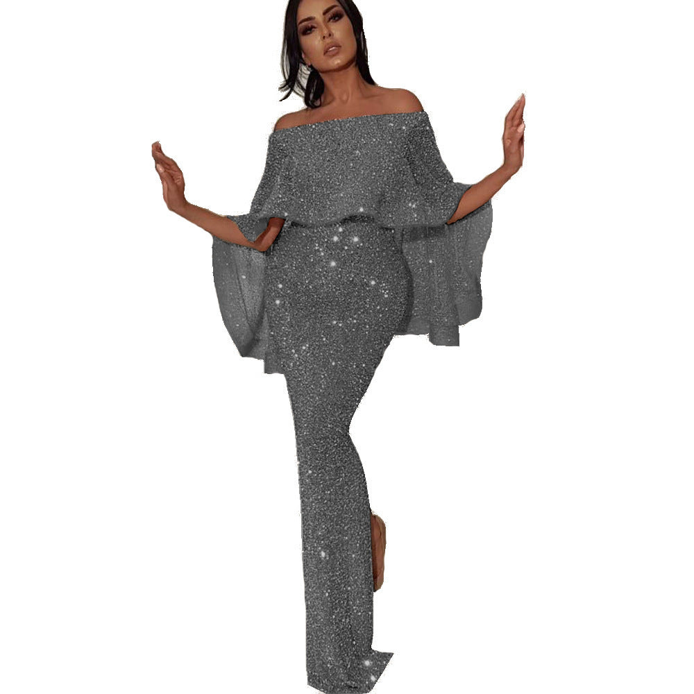 Damen Glamouröses Abendoutfit mit schulterfreiem Oberteil und fließenden Beinen