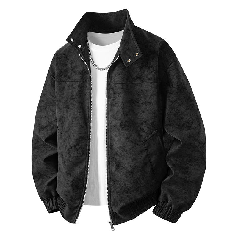 Herren Gepflegte Veloursleder‑Optik Bomberjacke mit Stehkragen, Zwei‑Wege‑Reißverschluss & Reißverschlusstaschen Nord Taschen